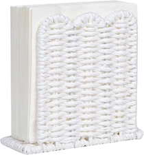 Scalloped Edge Napkin Holder for Table Home Rustic Room Decor, Paper Rope Napkin