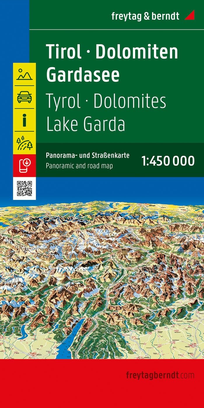 Tyrol - Dolomites - Lake Garda Panoramic And Road Map : 1:450,000 Scale Freytag & Berndt - Image 3