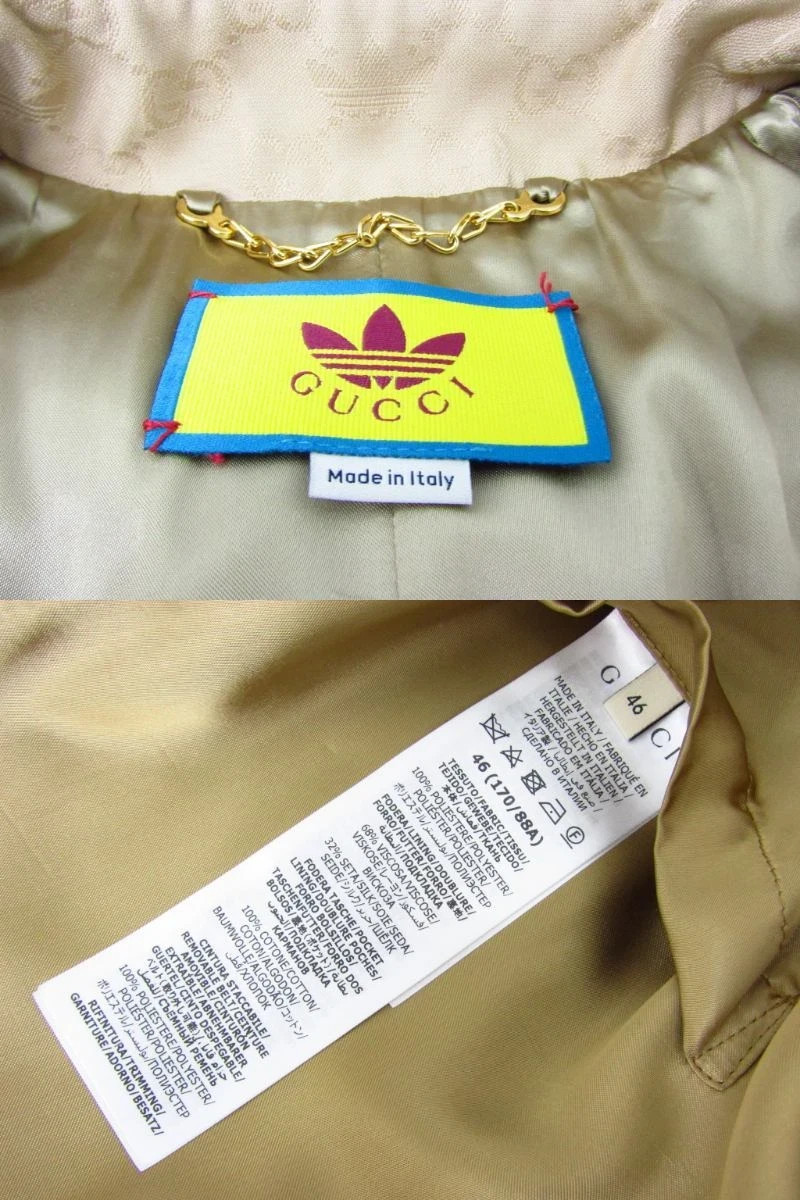 Gucci x adidas Trench Coat Long 715844 Z8A77 Beige Gold Button Men