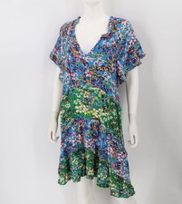 Anthropologie Women's Floral Print Dress Blue Green Large Viscose Robin