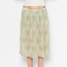 Vintage 80s flower print midi skirt green mesh pleated alfred dunner size 16
