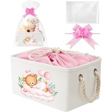 Baby Shower Storage Basket with Gift Bags Rectangular Ribbons Pink Bear
