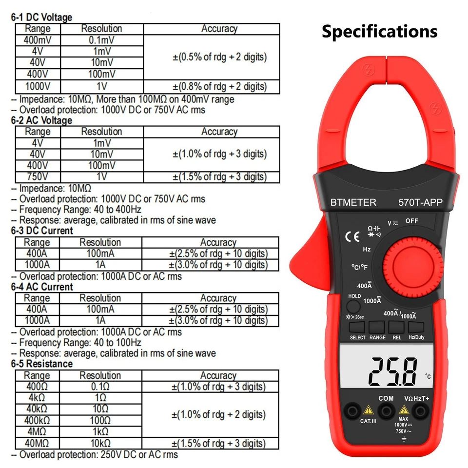 Zangenmessgerät 4000Counts AC/DC APP, Auto Range Multimeter Kap.+Temp. - Bild 3 von 4
