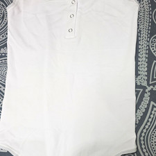 Pull Bear Women's White Solid Stretch Bodysuit, Button Accents, Size M