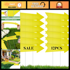 12Pcs Yellow Arrow Directional Signs with Stakes - 17x6 Inch Blank Yard Signs fo