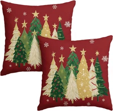 Christmas Trees Star Red Throw Pillow Covers Set of 2, 18 X 18 Inch Snowflake Se