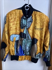 Vintage Picasso Abstract Face Satin/Silk Bomber Full Zip Jacket Large Reversible