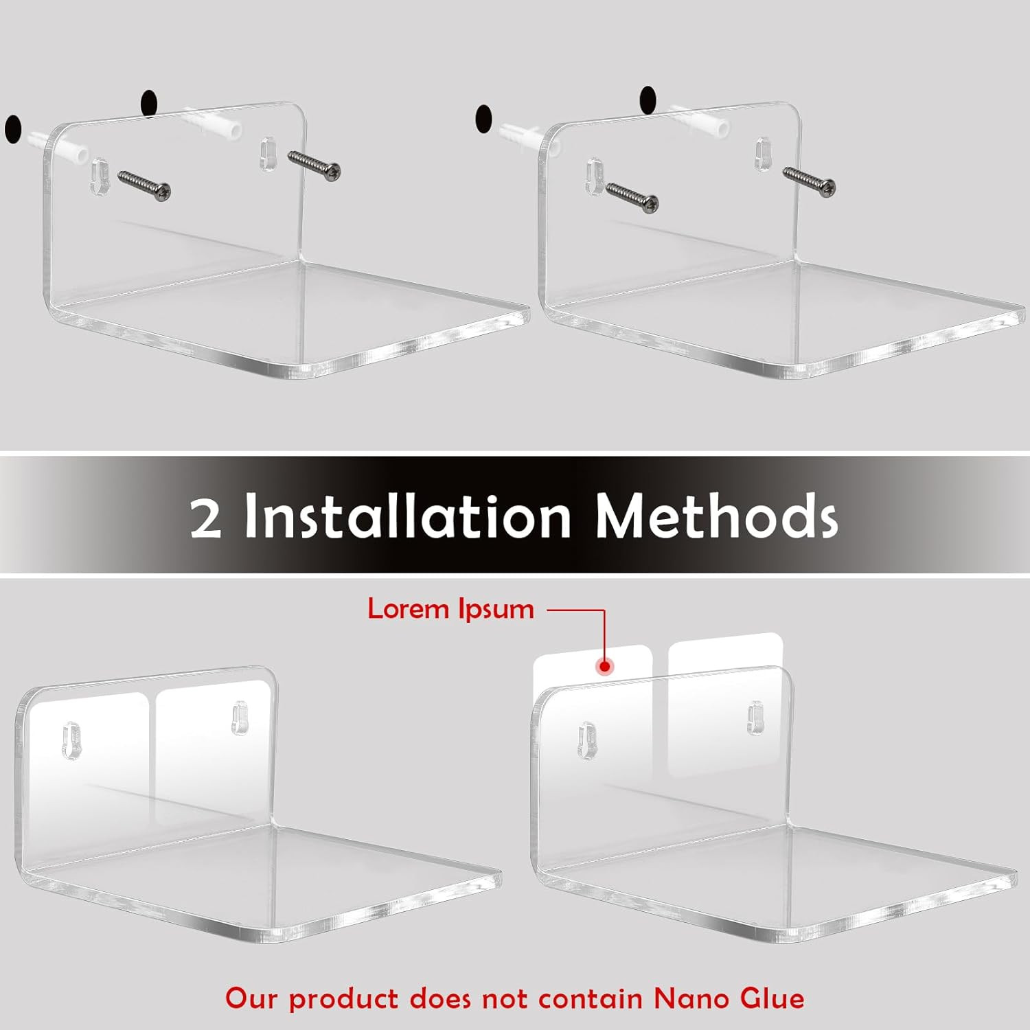 Acrylic Mini Floating Shelf, 16 Pack - Clear, Modern Wall Shelf for Office, Bedr