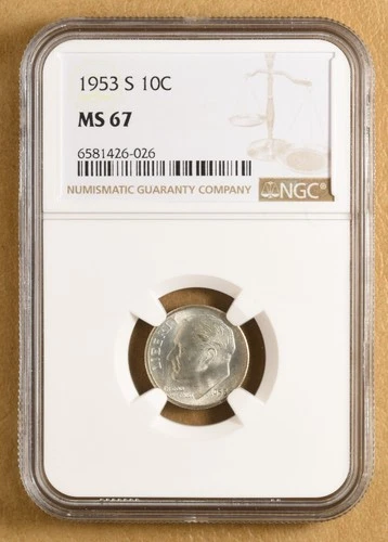 1953 S Roosevelt Silver Dime NGC MS67