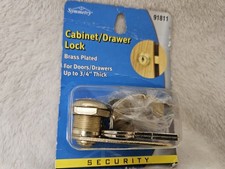 Symmetry Brass Plated Cabinet+Drawer Security Lock 2Keys W/Instr Up To 3/4"Thick