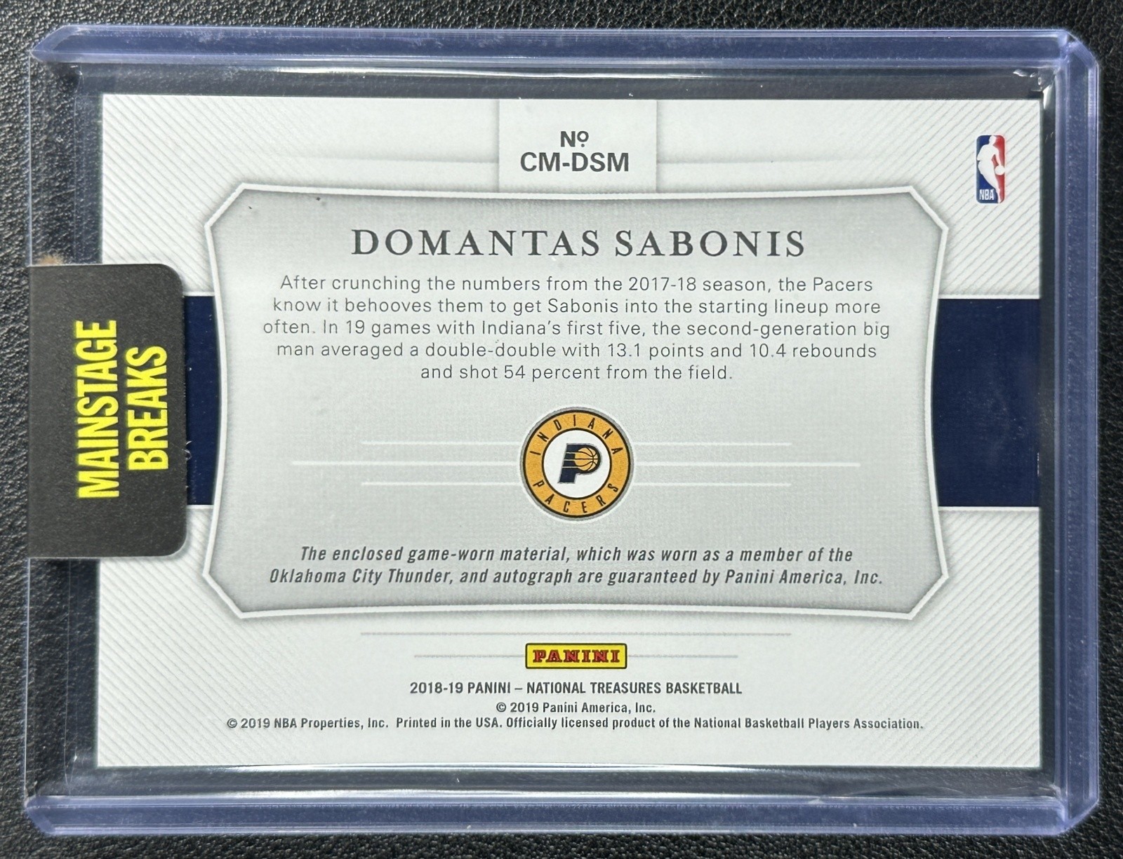 DOMANTAS SABONIS 2018-19 NATIONAL TREASURES COLOSSAL PRIME GU PATCH AUTO 11/25 view 2