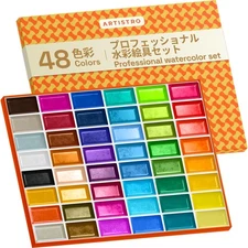 Professional Watercolor Paint Set - 48 Pigment Colors, XL Pans, Lightfast