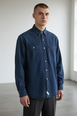 Levi's Jeanshemd Denim Hemd Shirt Dunkelblau Baumwolle Gr. S Vintage Y2K