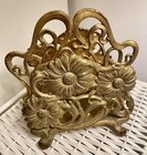 Vintage Metal Brass Toned Metal Sunflower Motif  Letter Or Napkin Holder — photo 1