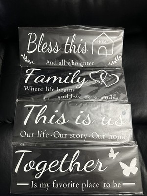 4 Pieces Home Wall Signs, THIS IS US/TOGETHER/BLESS THIS HOME/FAMILY Wall Decor 