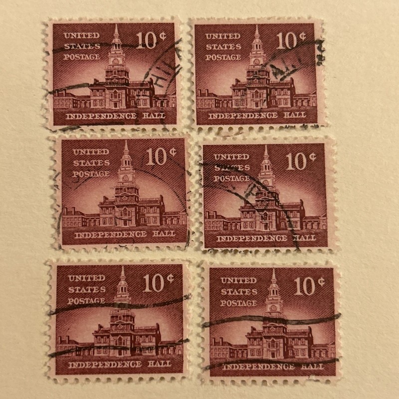 U.S. Postage ~ Independence Hall ~ 10¢ Stamp ~ Posted ~ 1956 ~ Q97 (6) 
