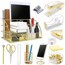 YOLOZAI Office Desk Organizers, Gold 13PCS Office Supplies and Accessories Desk