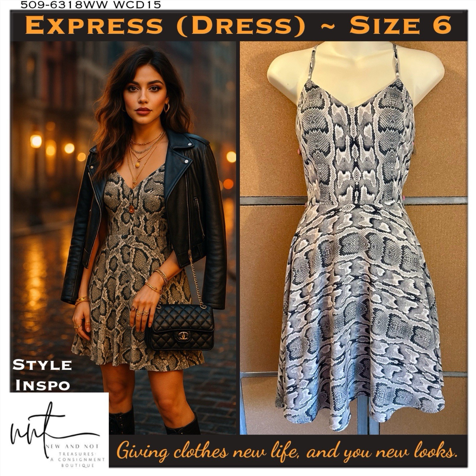 Express Python Snake Print Lined Halter Mini Dres… - image 1
