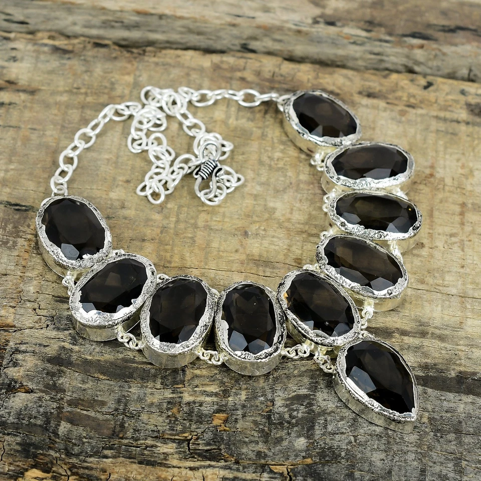 Fumoso Topazio Gemma Catena Sorella Collana 925 Argento Gioielli Per Regali - Immagine 2 di 4