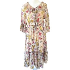 Sweet Salt Ruffled Floral Midi Dress Womens 10 Lined Sheer Romantic Coquette