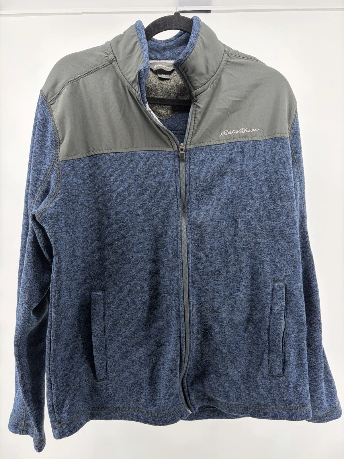 Eddie Bauer Full Zip Knit Fleece Jacket Men's Large Maroon Gray