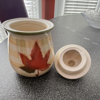 Ceramic Cookie Jar with Lid Autumn Leaf Pattern Multicolor Kitchen Decor
