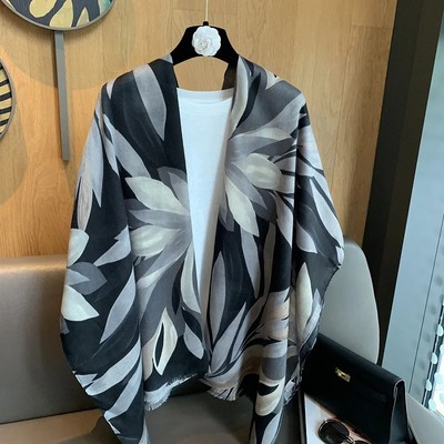 Winter Vintage Blatt Floral Fransen Schal Damen Viskose Wrap Mode