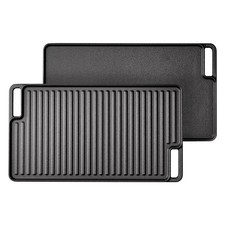 Griddle Plate Cast Iron Reversible BBQ Skillet Fry Pan Grill Double Sided 45cm