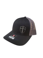 Richardson 115 Crusader Cross And Shield Christian Lo Pro Trucker Hat Black