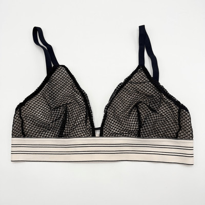 Lively Lace Mesh Black Triangle Dual Clasp Bralette - US Women s L