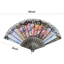 10 Pack Vintage Spanish Floral Folding Hand Fan Sequin Fabric Folding Handheld