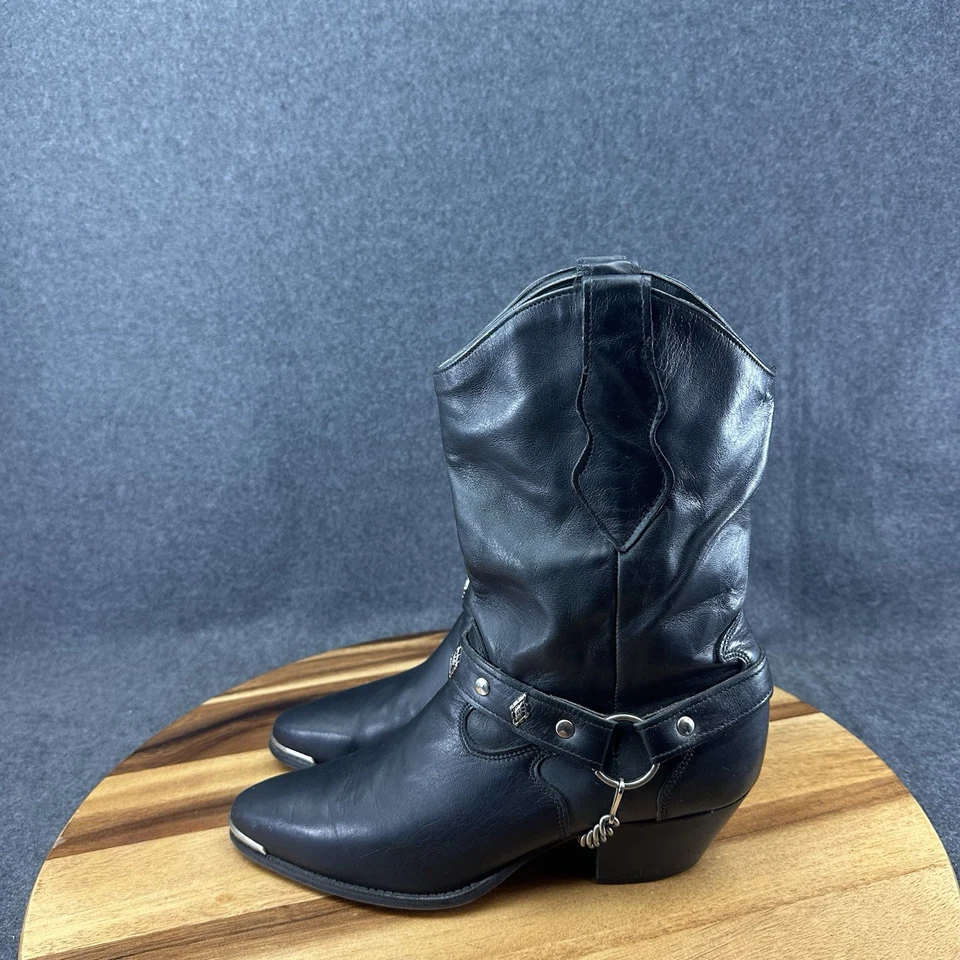 Botas vaqueras occidentales Code West para mujer de cuero negro con cadena talla 8 $250 Foto 4 de 4