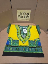 Dashiki Shirt African Hippie Vintage Top Boho Tribal Blouse One Size Yellow NWT