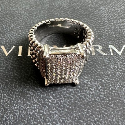 David Yurman Sterling Silver 925 16x12mm Wheaton Pave Diamond Ring Size 8