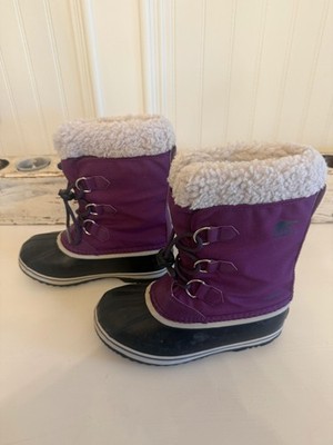 Sorel Snow Boots Kids Youth Size 3 Purple Black Waterproof Insulated Winter