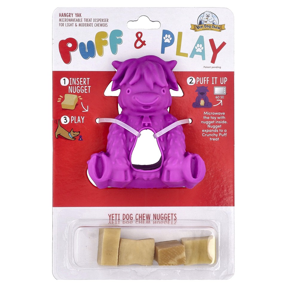 Puff & Play, Treat Dispenser, Yeti Dog Chew Nuggets, Purple, 4 Nuggets, 1