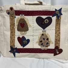 Large Canvas Tote Bag Angels and Hearts Faith theme  vintage Iron On Appliqué
