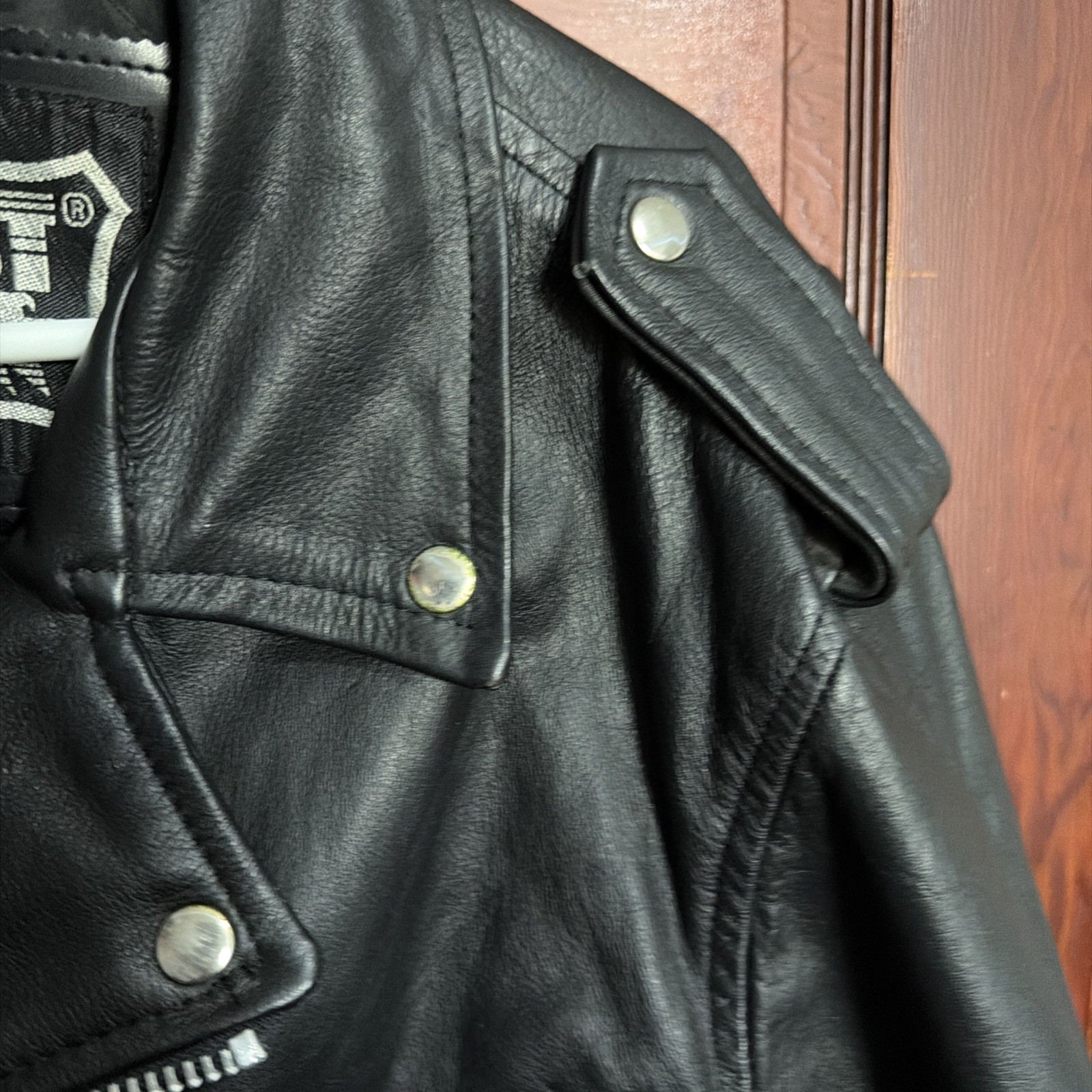 First Gear Leather Biker Jacket Size 42 Black Motorcycle Zip Belt Excellent