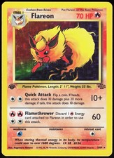 pokemon card flareon first edition UMU - Picked this up yesterday! Super excited to get my 1st jungle pokemon card set started. Do you think I can do it? [RR] Playing with Fire (30+) Use this attack only if there are any R Energy cards attached to Dark Flareon RECORD SALE: This 1999 1st