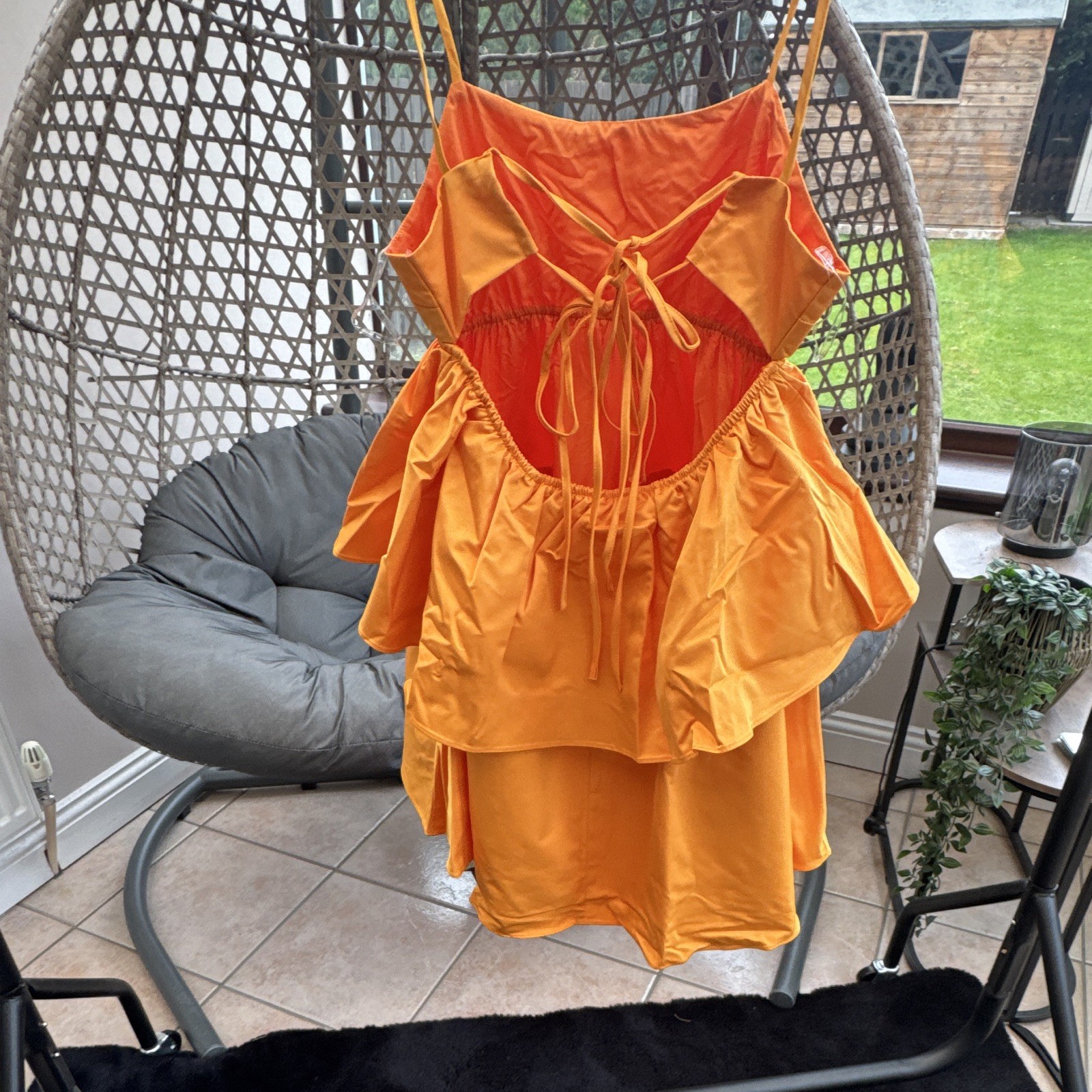 Collective The Label Orange Bow Back Tiered Mini Dress Strappy Backless UK 12 2