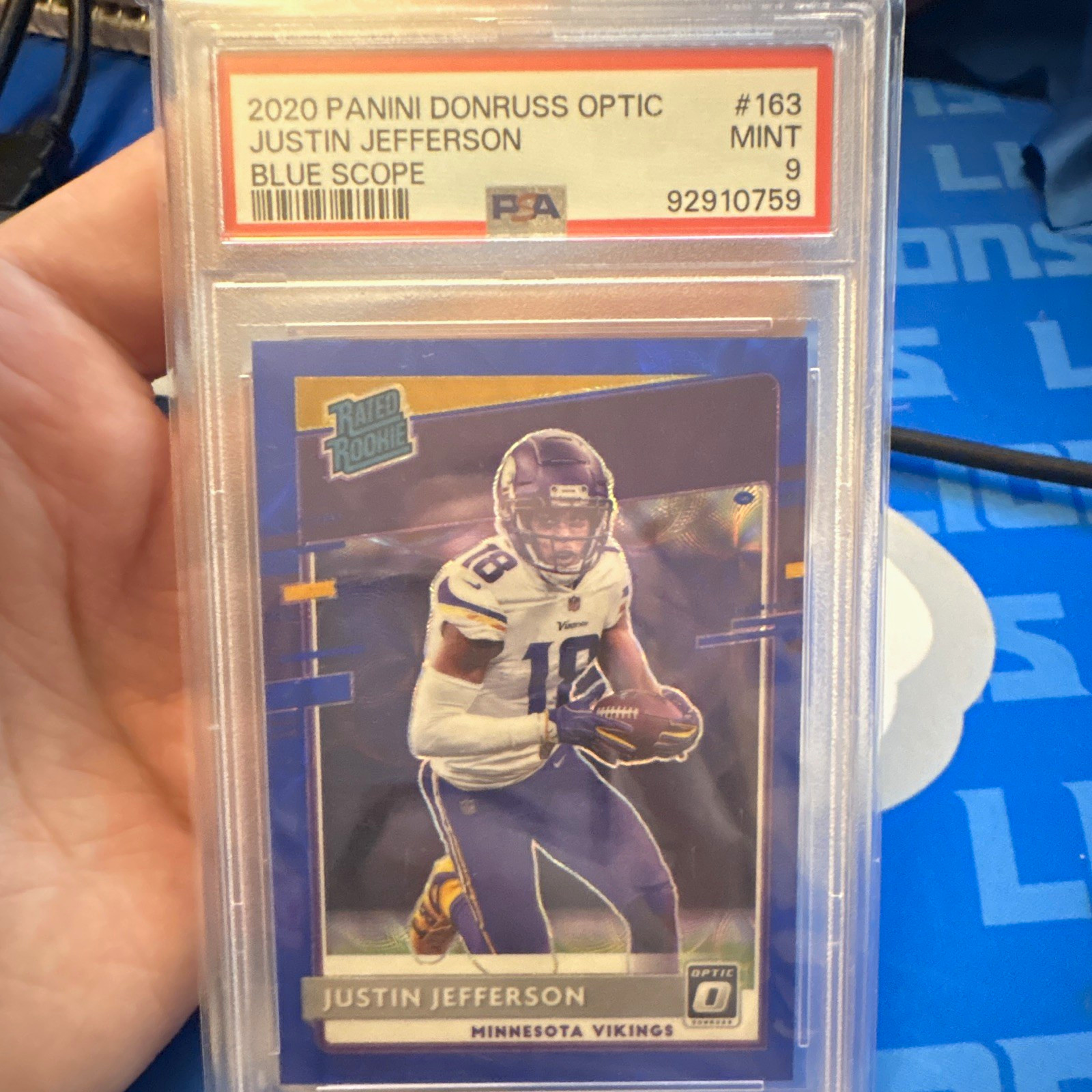 2020 Panini Donruss Optic Justin Jefferson Blue Scope #163 PSA 9