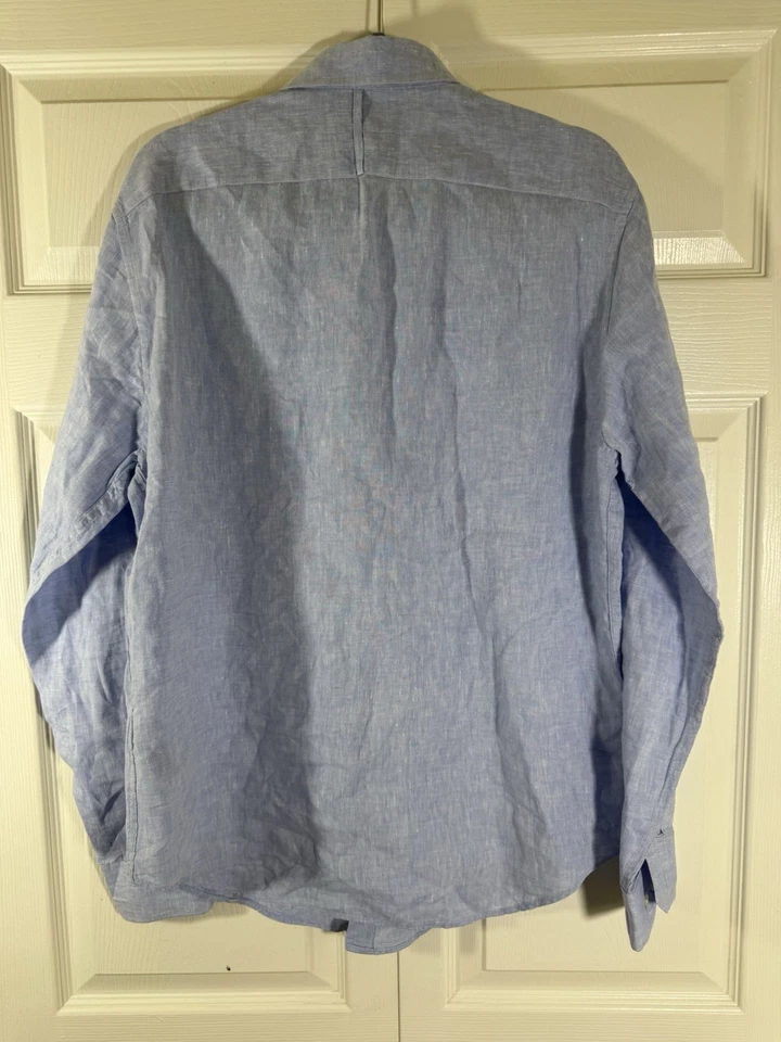 Banana Republic  Camden standard fit Mens Dress Shirt Medium blue  all linen - Image 3 of 4