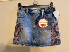 MONDAY PREMIUM LADIES BLUE DENIM EMBROIDERED MINI SKIRT SIZE SMALL, 8-10 UK