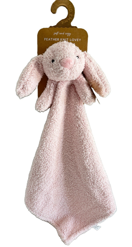 New Levi and Emmie Pink Bunny Feather Knit Plush Baby Security Blanket ...