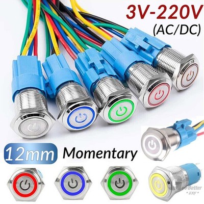 12mm LED ON OFF Waterproof Stainless Steel Momentary Push Button Power Switch
