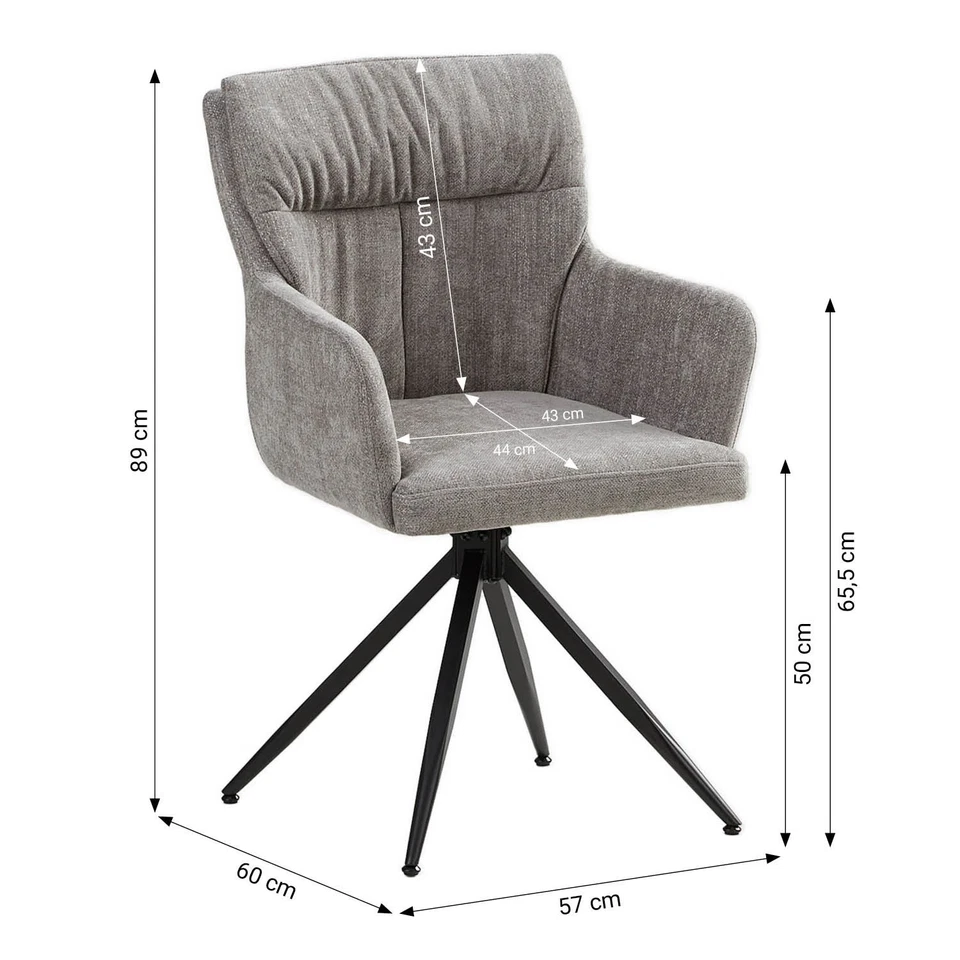 Chaise Salle à Manger Bureau Bistrot 4 Fauteuils Pivotant Tissu Gris Homestyle4u - Photo 3/4