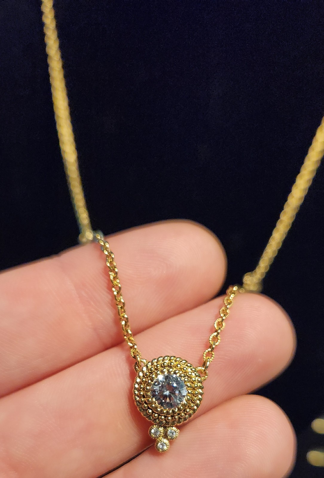 Judith Ripka Solitaire Pendant 8mm Sterling Silver Gold Vermeil Necklace 20