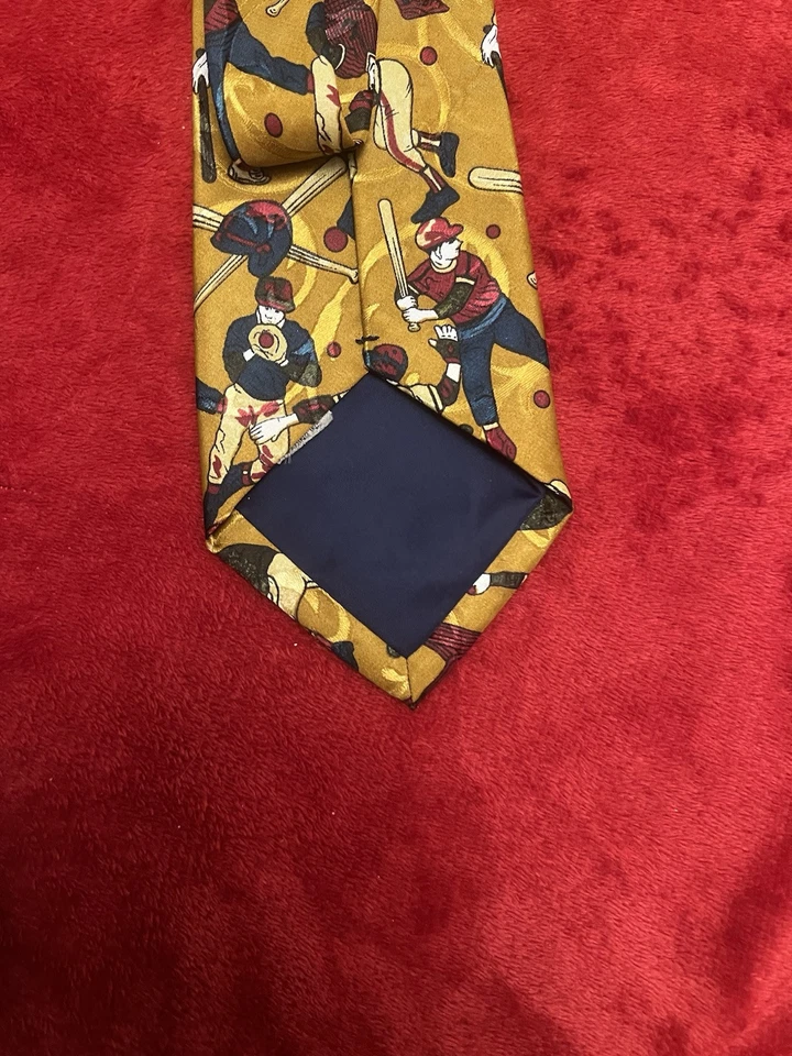 Corbata para hombre Enigma seda satinado tema béisbol hecha a mano 58" Foto 3 de 4