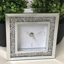Square Crystal Mantel Clock Silver Crushed Loose Diamond Mantel Table Clock 14cm