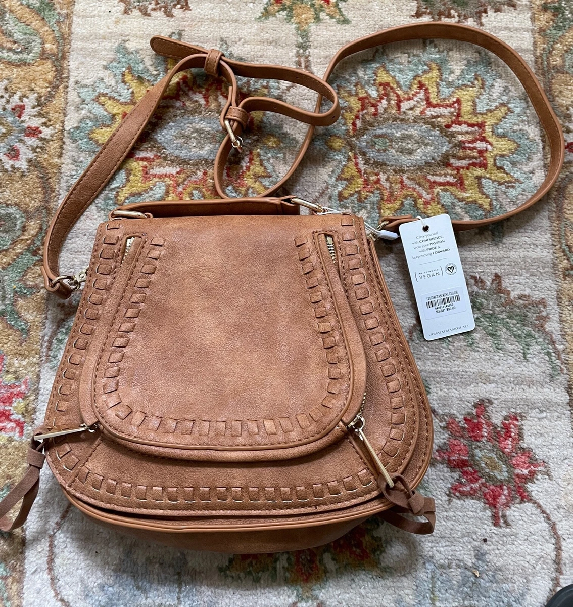 Urban Expressions Tan Vegan Leather Chloe Satchel Crossbody Nwt